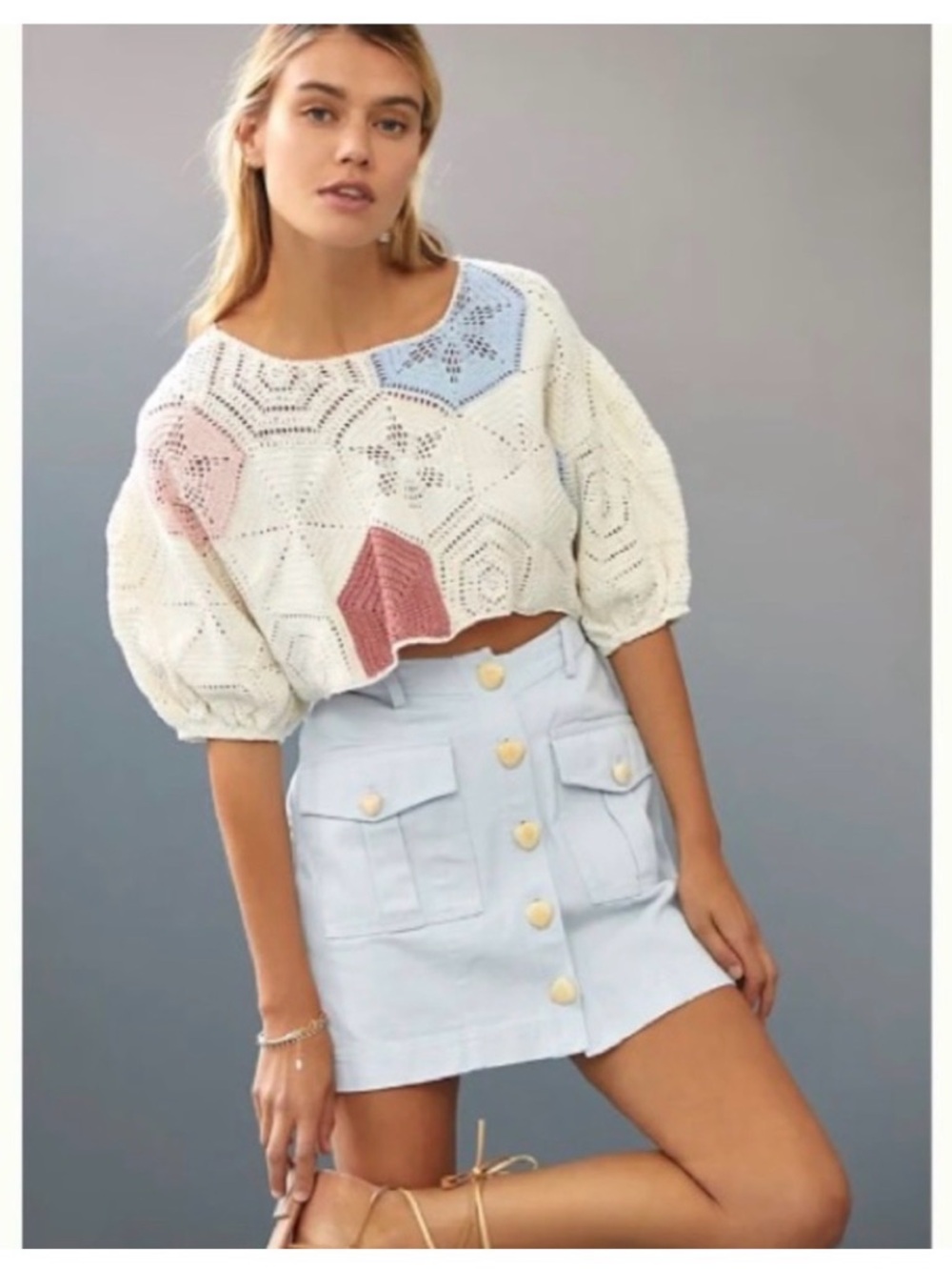Significant Other Regina Light Blue 100% Cotton Mini Skirt Size 4